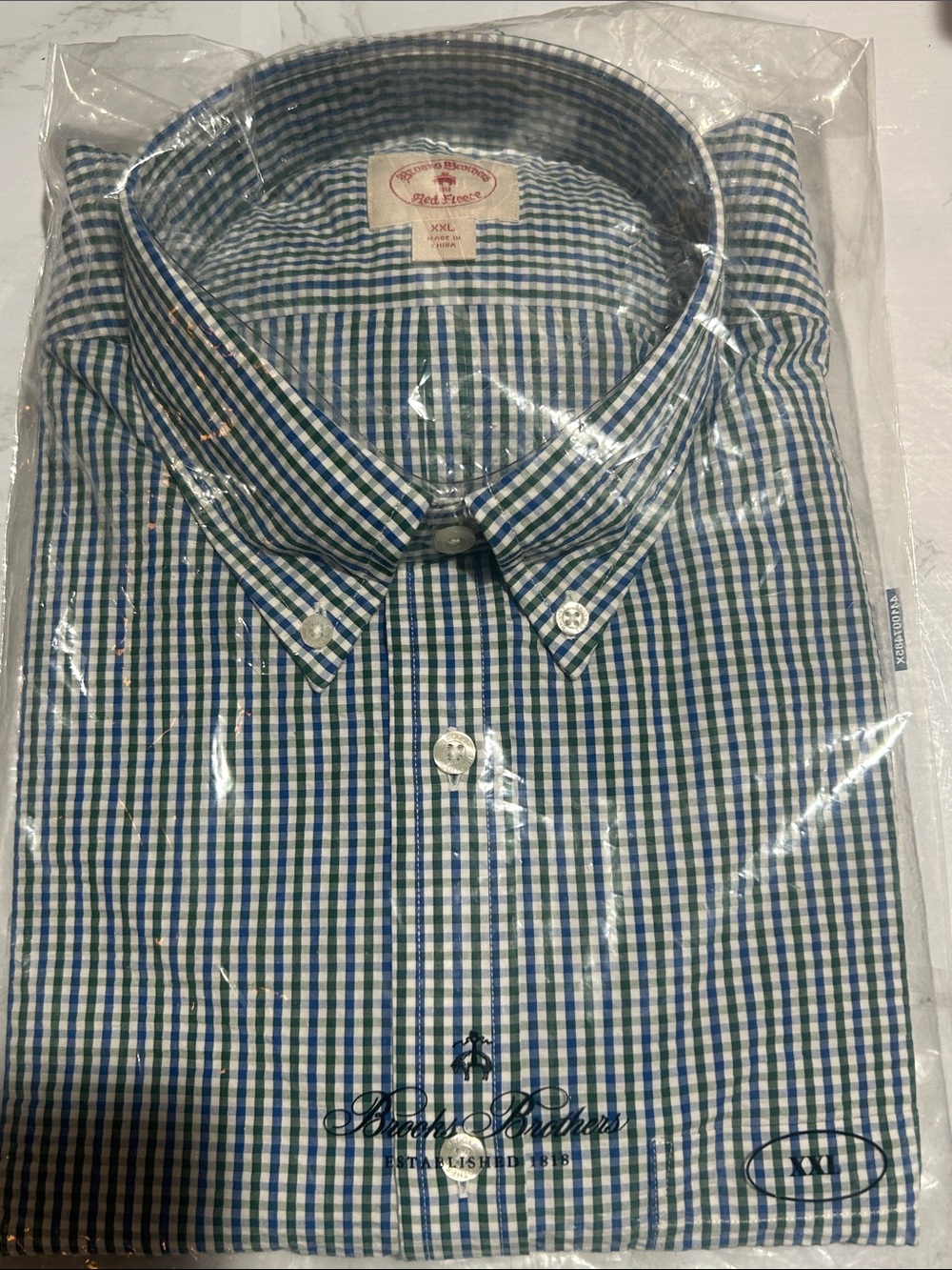 Brooks Brothers Blue and Green Gingham Button-Down Shirt - Picture 7 of 7